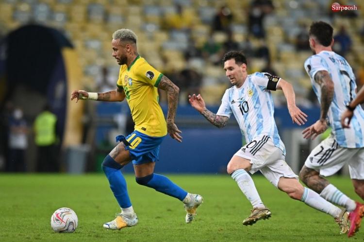 تصاویر دیدار تیم ملی آرژانتین و برزیل,تصاویر فینال کوپا آمریکا 2021,عکس های لیونل مسی و نیمار در فینال کوپا آمریکا 2021