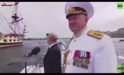 فیلم/ حضور پوتین در مراسم رژه ناوگان دریایی روسیه و ایران