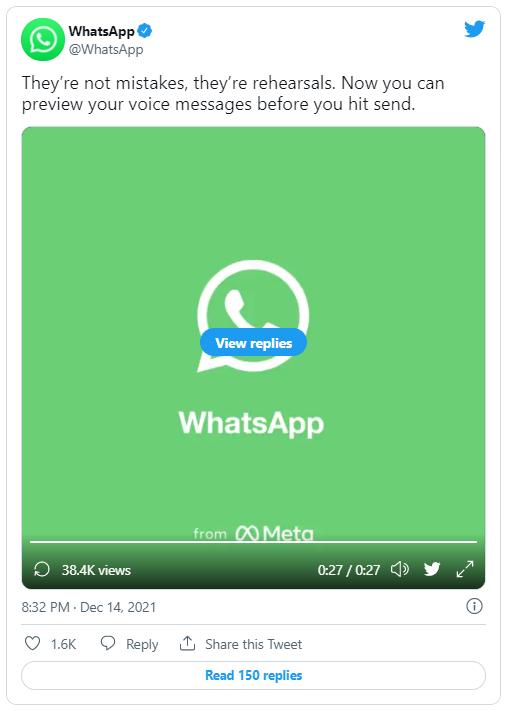 واتساپ,قابلیت گوش دادن به پیام صوتی در واتساپ