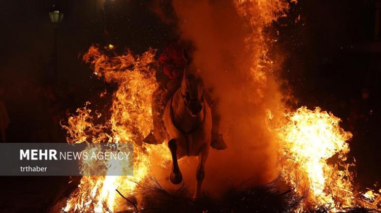 تصاویر عبور با اسب از میان آتش در جشنواره‌ سنتی اسپانیا,عکس های جشنواره عبور با اسب از آتش,تصاویر جشنواره اسب در اسپانیا