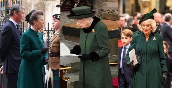 مراسم یادبود شاهزاده فیلیپ,پوشیدن پالتوهای سبز در مراسم یادبود شاهزاده فیلیپ