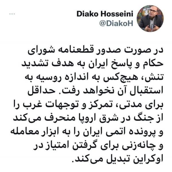 دیاکو حسینی,نظر دیاکو حسینی در مورد قطعنامه شورای حکام
