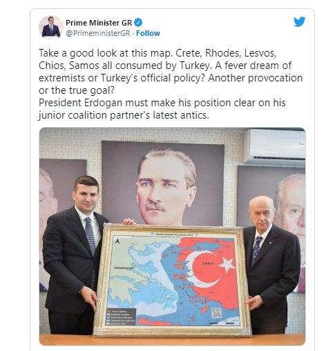 تمسخر اردوغان,متلک نخست‌وزیر یونان به نقشه جهان تُرک اردوغا