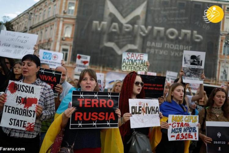 تصاویر تظاهرات ضد جنایت جنگی روسیه در کی‌یف,عکس های اعتراضات ضدجنگ در کی یف,تصاویر اعتراضات مردم روسیه به جنگ اوکراین