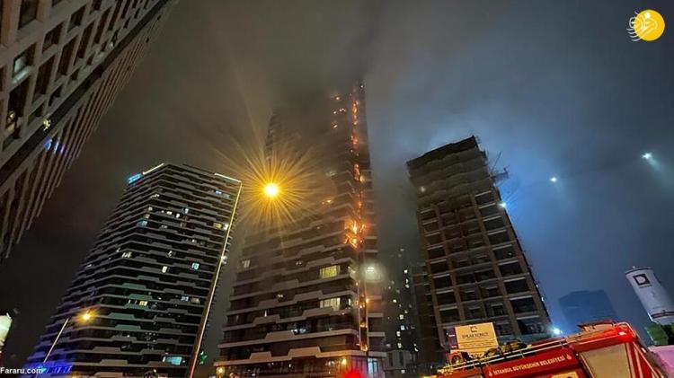 تصاویر آتش سوزی در ساختمان ۲۴ طبقه در استانبول,عکس های آتش گرفتن ساختمانی در استانبول،تصاویر آتش سوزی ساختمانی در ترکیه