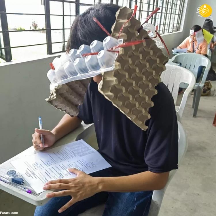تصاویر کلاه‌های عجیب ضد تقلب در امتحانات دانشگاه فیلیپین,عکس های دانشگاه فیلیپین,تصاویری از دانشجویان دانشگاه فیلیپین
