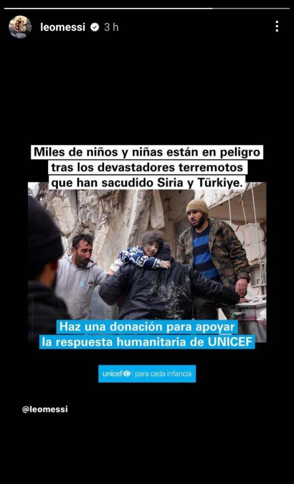 لیونل مسی لیونل مسی,همدردی لیونل مسی با زلزله زدگان ترکیه و سوریه