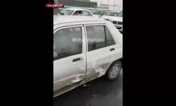 فیلم/ له شدن یک سمند، پراید و پژو 405 در تصادف زنجیره‌ای در اتوبان تهران - کرج