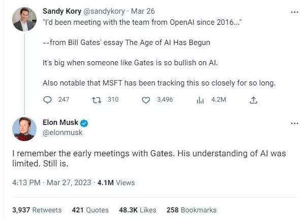 ایلان ماسک و بیل گیتس,اختلاف بر سر هوش مصنوعی