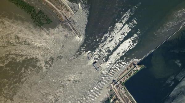 فروریختن سد دراوکراین,تصاویر ماهواره ای