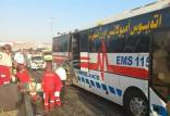 واژگونی یک دستگاه اتوبوس در جاده تهران قم,حوادث قم