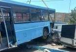 حوادث تبریز,برخورد شدید اتوبوس شهری با چند خودرو و عابران پیاده در تبریز