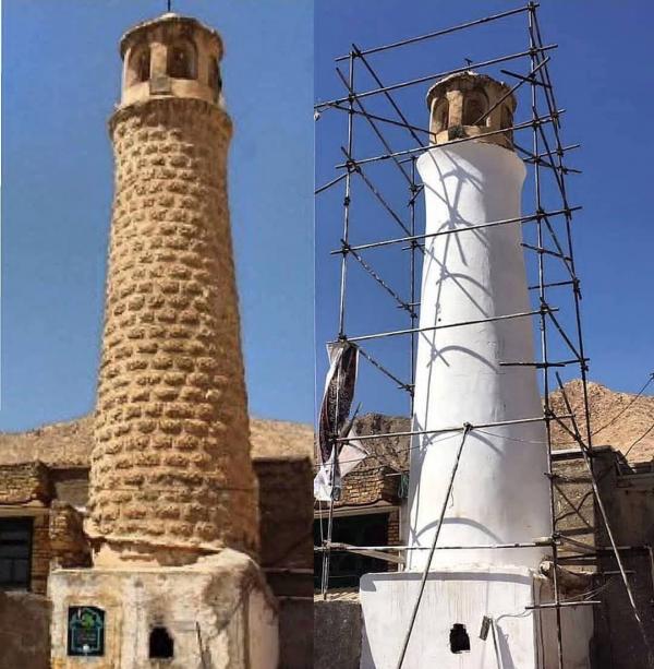 مسجد پامنار سنگسر,نوسازی نمای مسجد دوره افشاریه با گچ و سیمان