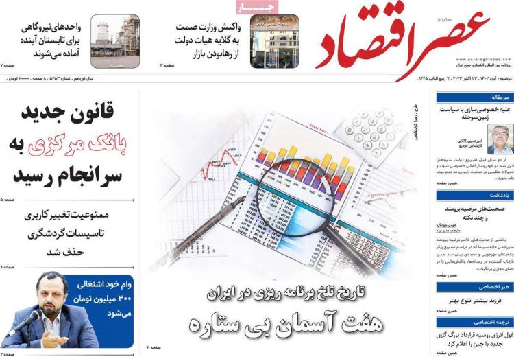 عناوین روزنامه های اقتصادی دوشنبه 1 آبان 1402 عناوین روزنامه های اقتصادی دوشنبه 1 آبان 1402,روزنامه,روزنامه های امروز,روزنامه های اقتصادی