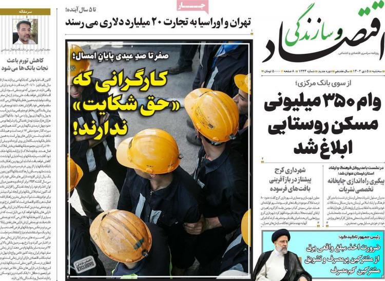 عناوین روزنامه های اقتصادی سه شنبه 5 دی 1402 عناوین روزنامه های اقتصادی سه شنبه 5 دی 1402,روزنامه,روزنامه های امروز,روزنامه های اقتصادی
