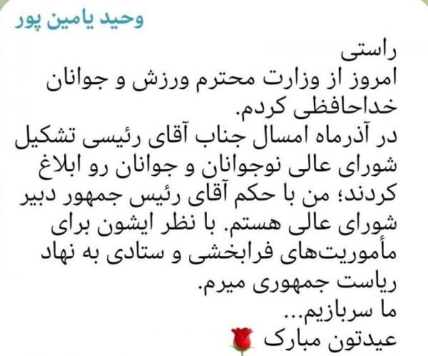 یامین پور,استعفای یامین پور از وزارت ورزش و جوانان