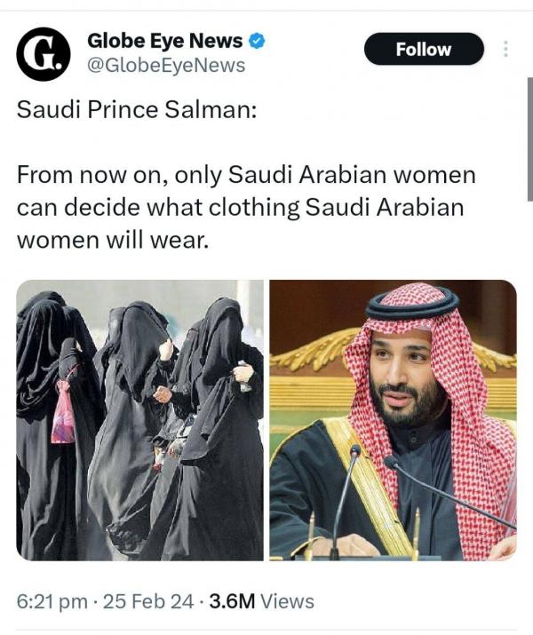 بن سلمان,حق انتخاب پوشش زنان در کشور عربستان
