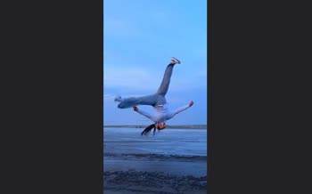 فیلم/ حرکات نمایشی تمرینی زهرا کیانی قهرمان رشته تالو در کنار دریا