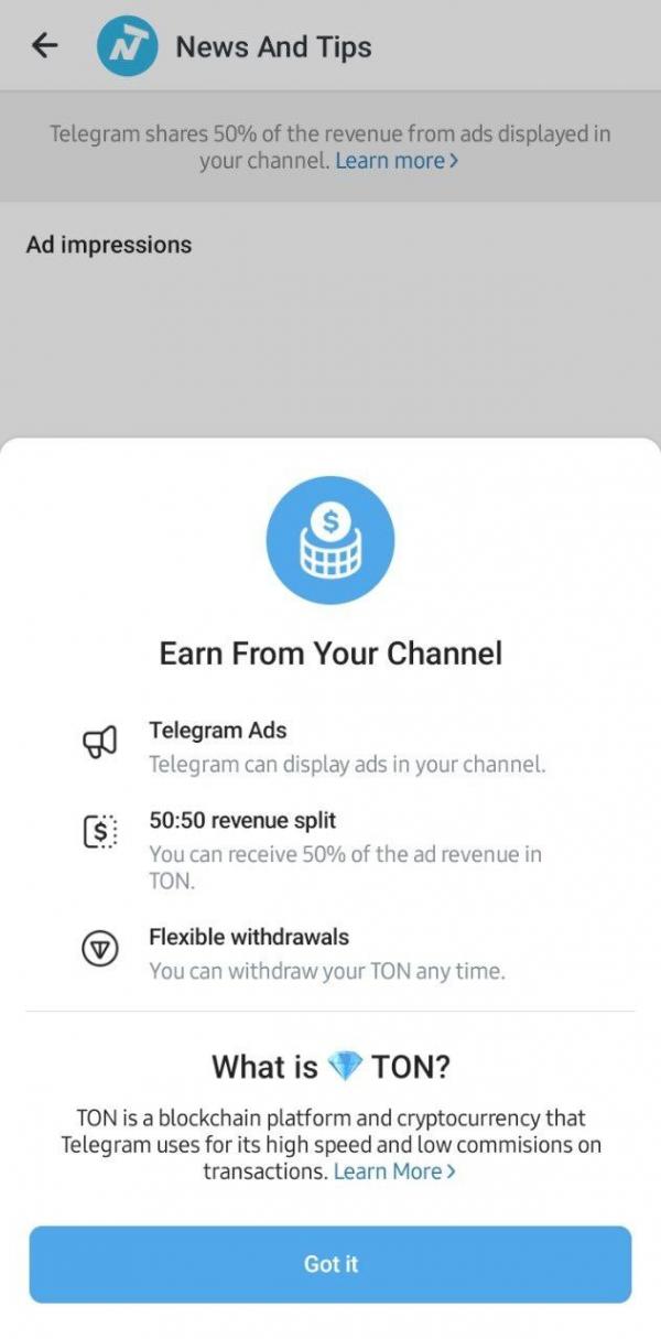 تلگرام, امکان درآمدزایی از تلگرام برای همه کانال‌ها