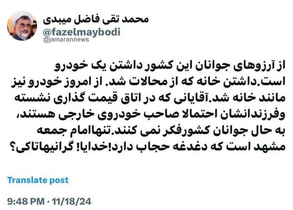 فاضل میبدی,واکنش فاضل میبدی به گرانی خودرو