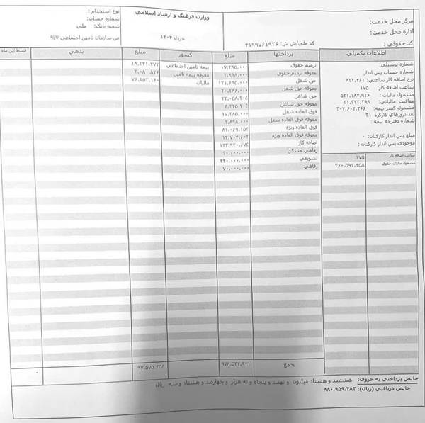 نادره رضایی,فیش حقوقی نادره رضایی