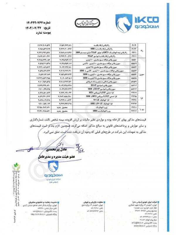 ایران خودرو ایران خودرو,قیمت جدید محصولات ایران خودرو