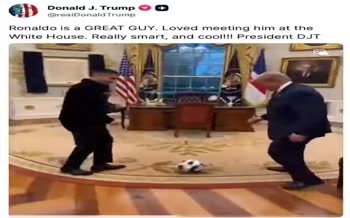 ویدیو منتشر شده از ترامپ در حال فوتبال بازی کردن با رونالدو در کاخ سفید