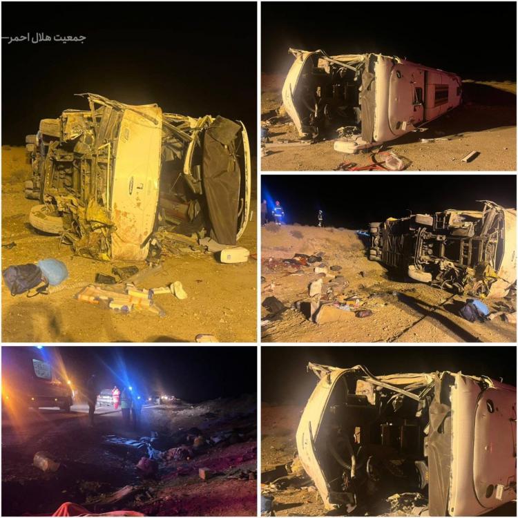 تصاویر واژگونی اتوبوس در محور اصفهان - نطنز,عکس های واژگونی اتوبوس در نطنز,تصاویر واژگونی اتوبوس نطنز