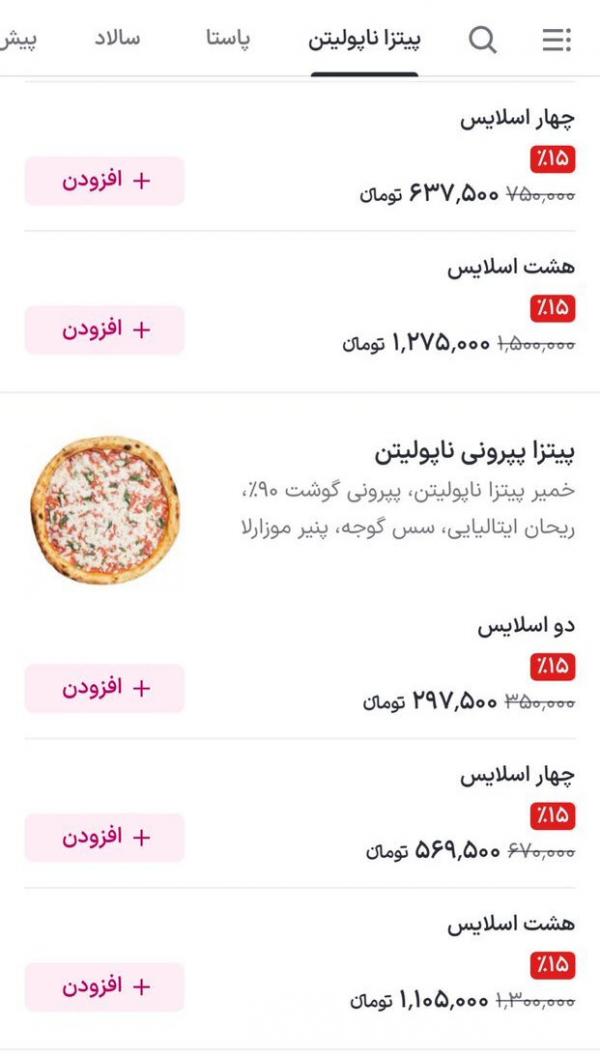 پیتزا,فروش پیتزا به صورت اسلایسی