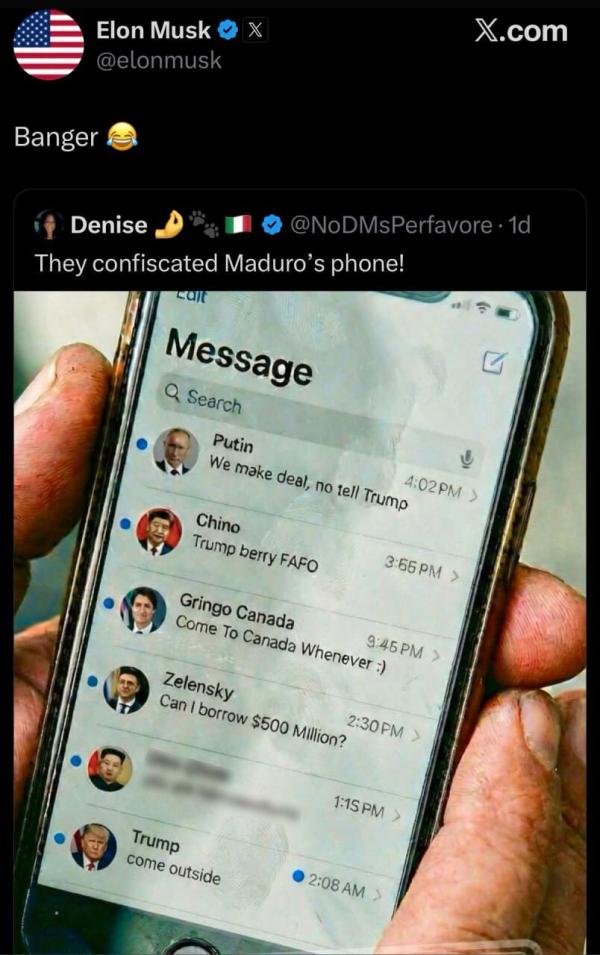 مادورو مادورو,شوخی ایلان ماسک با تلفن شخصی مادورو