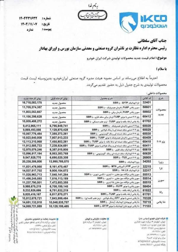 قیمت خودرو,قیمت خودرو در 7 بهمن 1404