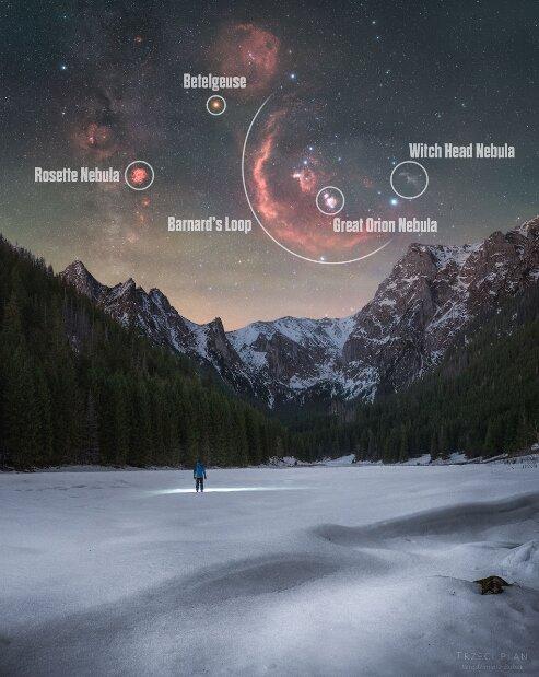 صورت فلکی شکارچی,عکس روز ناسا از گنجینه‌های شکارچی بر فراز کوه‌های برفی