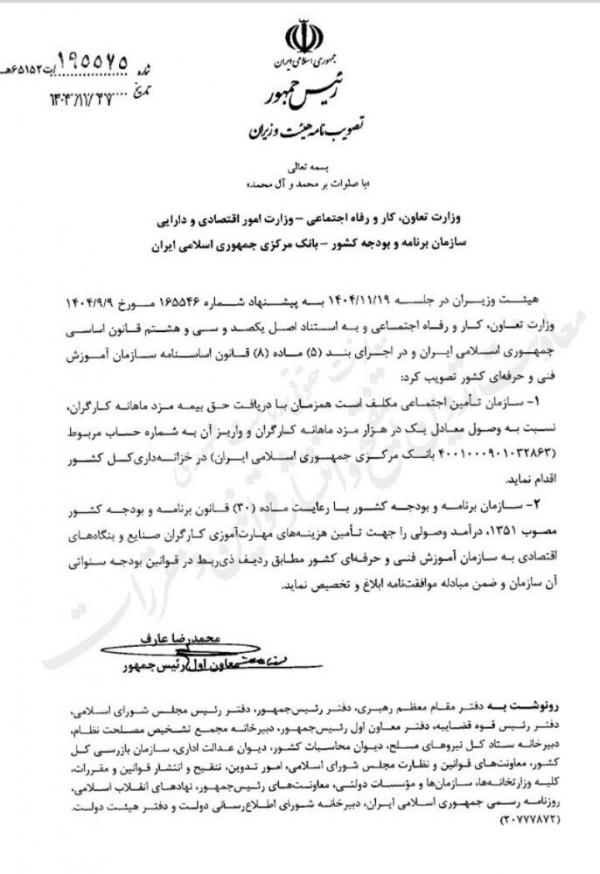 سهم یک در هزار کارگران,مصوبه وصول سهم یک در هزار مزد کارگران