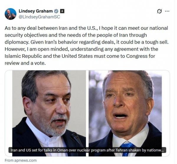 لیندسی گراهام,واکنش سناتور آمریکایی به مذاکره با ایران