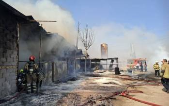 حوادث تهران,آتش‌سوزی گسترده در یک گاراژ چوب‌بری در بزرگراه آزادگان تهران