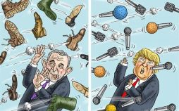 کاریکاتور,عکس کاریکاتور,کاریکاتور سیاسی اجتماعی,کاریکاتور تفاوت و شباهت جالب ترامپ و بوش