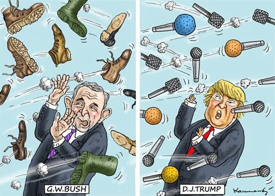 کاریکاتور,عکس کاریکاتور,کاریکاتور سیاسی اجتماعی,کاریکاتور تفاوت و شباهت جالب ترامپ و بوش