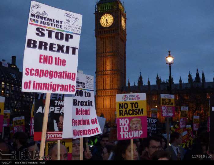 عکس های تظاهرات علیه ترامپ,تصاویر تظاهرات در لندن,عکس معترضین به سفر ترامپ به لندن