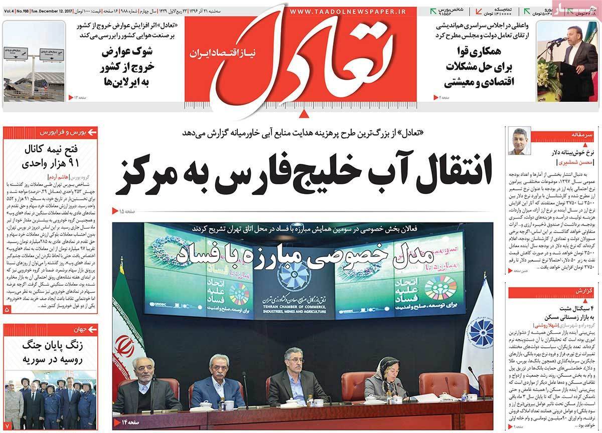 عکس عناوین روزنامه اقتصادی امروزسه شنبه بیست ویکم آذر ماه 1396,روزنامه,روزنامه های امروز,روزنامه های اقتصادی