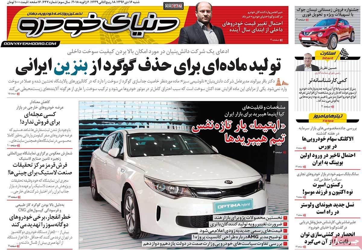 عکس عناوین روزنامه اقتصادی امروز شنبه شانزدهم دی ماه1396,روزنامه,روزنامه های امروز,روزنامه های اقتصادی