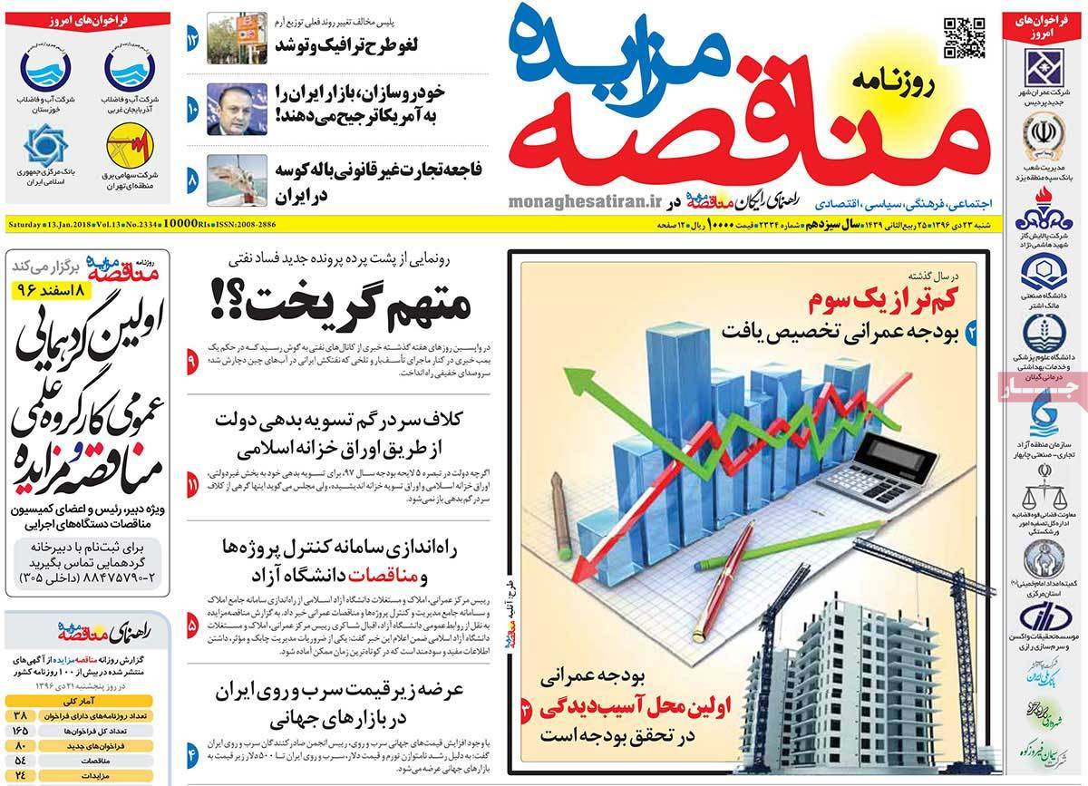 عکس عناوین روزنامه اقتصادی امروزشنبه بیست و سوم دی ماه1396,روزنامه,روزنامه های امروز,روزنامه های اقتصادی