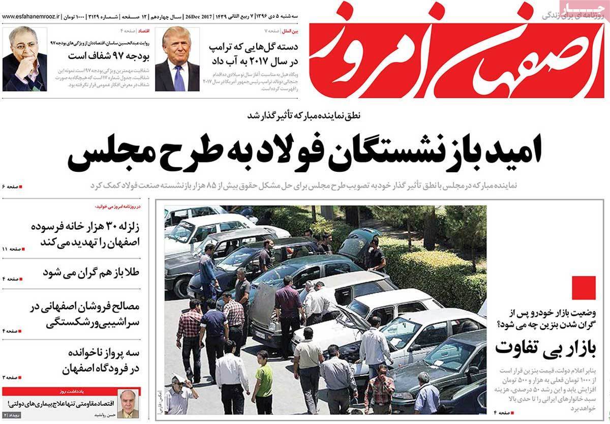 عناوین روزنامه های استانی سه شنبه پنجم دی ۱۳۹۶,روزنامه,روزنامه های امروز,روزنامه های استانی