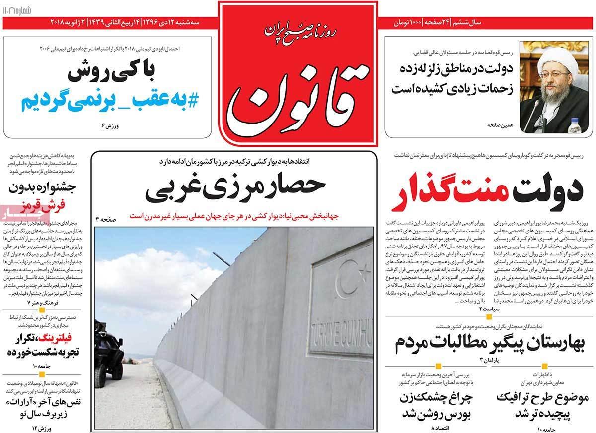 عناوین روزنامه های سیاسی دوازدهم دی 1396,روزنامه,روزنامه های امروز,اخبار روزنامه ها