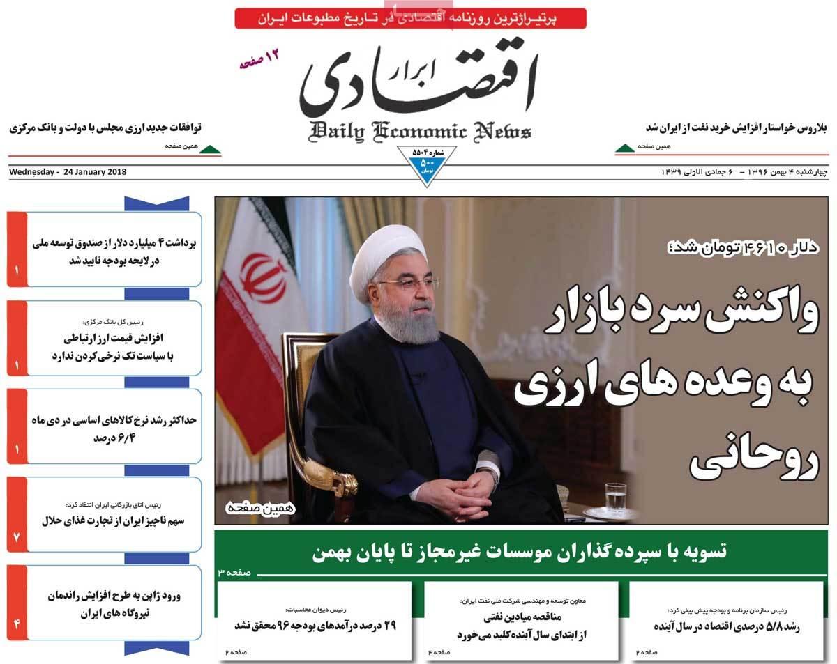 عکس عناوین روزنامه اقتصادی امروز چهارشنبه چهارم بهمن ماه1396,روزنامه,روزنامه های امروز,روزنامه های اقتصادی