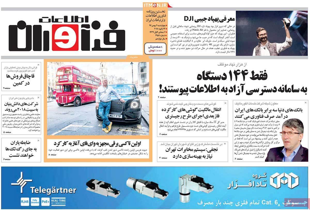 عکس عناوین روزنامه اقتصادی امروز چهارشنبه چهارم بهمن ماه1396,روزنامه,روزنامه های امروز,روزنامه های اقتصادی