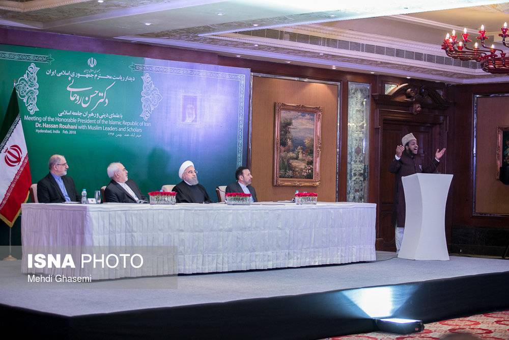 تصاویر حسن روحانی در هند, تصاویر رئیس جمهور در حیدرآباد,عکس های حسن روحانی در دیدار با علما دینی و رهبران جامعه اسلامی حیدرآباد