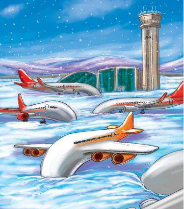کاریکاتور اختلال پروازها به خاطر برف در تهران,کاریکاتور,عکس کاریکاتور,کاریکاتور اجتماعی