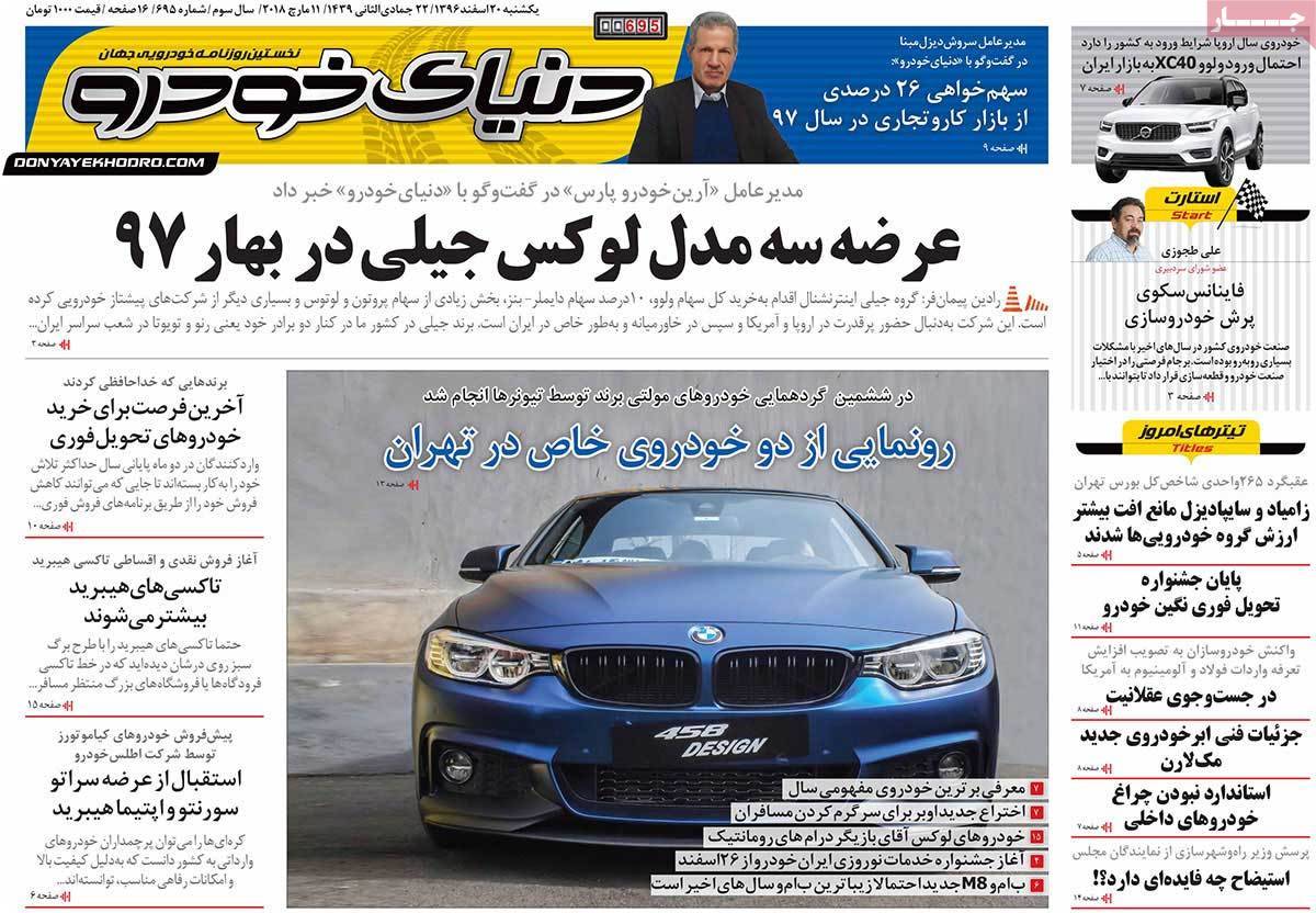 عکس عناوین روزنامه اقتصادی امروزیکشنبه بیستم اسفند ماه 1396,روزنامه,روزنامه های امروز,روزنامه های اقتصادی