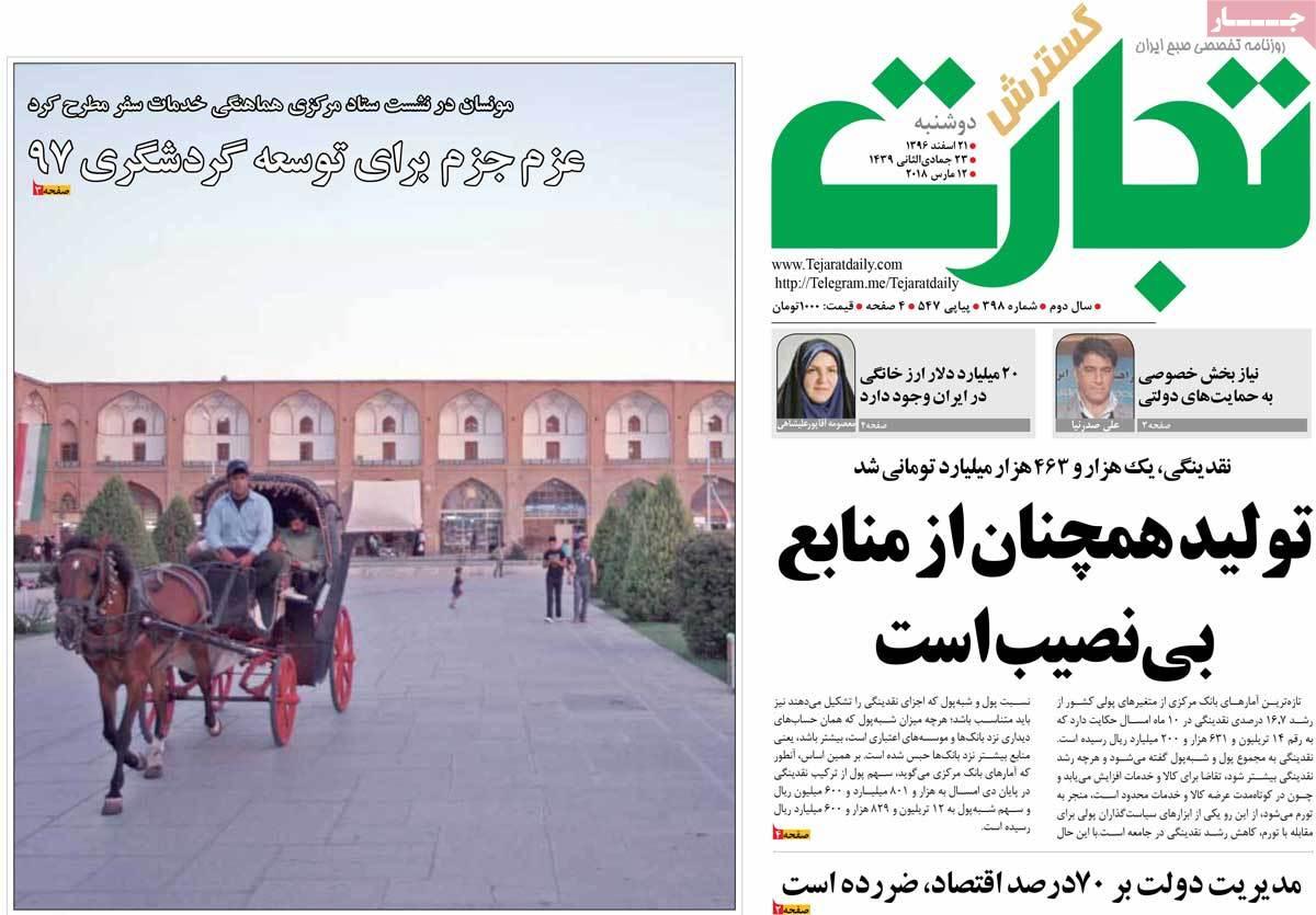 عکس عناوین روزنامه اقتصادی امروزدوشنبه بیبست و یکم اسفند ماه 1396,روزنامه,روزنامه های امروز,روزنامه های اقتصادی