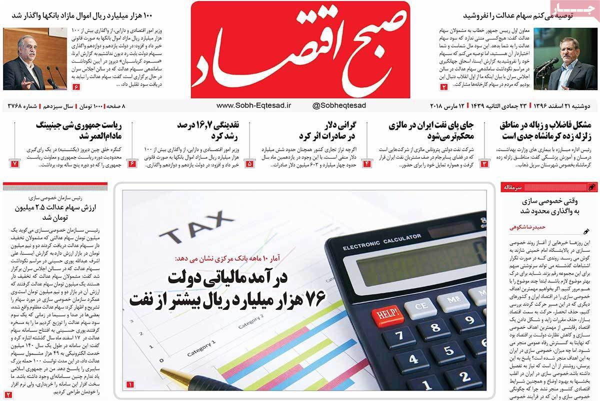 عکس عناوین روزنامه اقتصادی امروزدوشنبه بیبست و یکم اسفند ماه 1396,روزنامه,روزنامه های امروز,روزنامه های اقتصادی